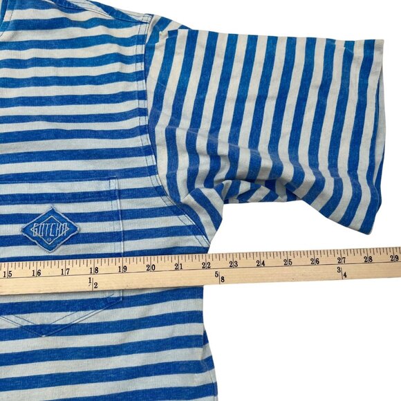 Gotcha Vintage Blue & White Striped Mens T-Shirt S 100% Cotton Pocket Logo - Picture 7 of 9